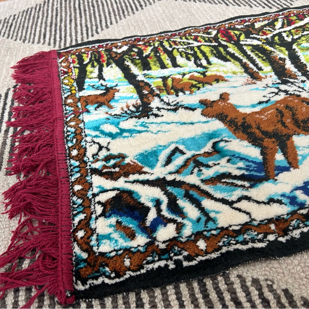 Vintage Velvet Tapestry -Winter Deer/Elk Scene - Picture 2 of 7